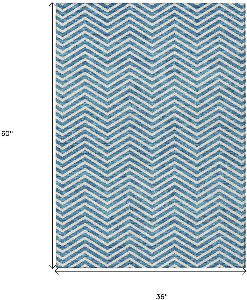 Teal Blue And Ivory Chevron Washable Indoor Outdoor Area Rug Photo 3