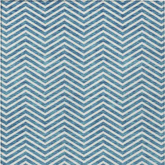 Teal Blue And Ivory Chevron Washable Indoor Outdoor Area Rug Photo 7