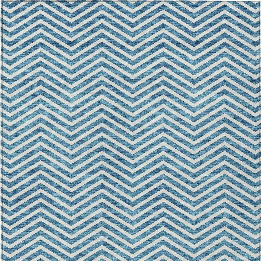 Teal Blue And Ivory Chevron Washable Indoor Outdoor Area Rug Photo 7