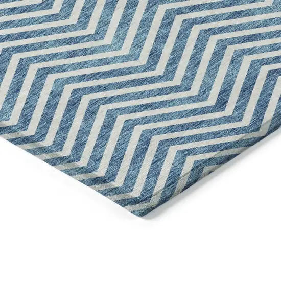 Teal Blue And Ivory Chevron Washable Indoor Outdoor Area Rug Photo 4