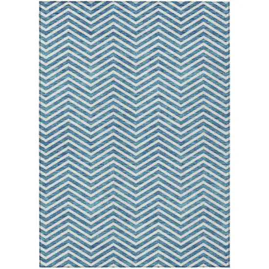 Teal Blue And Ivory Chevron Washable Indoor Outdoor Area Rug Photo 2
