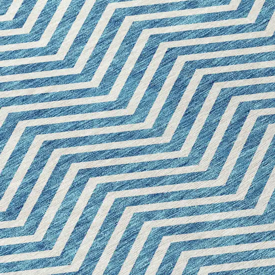 Teal Blue And Ivory Chevron Washable Indoor Outdoor Area Rug Photo 6