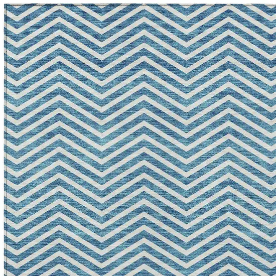 Teal Blue And Ivory Chevron Washable Indoor Outdoor Area Rug Photo 5