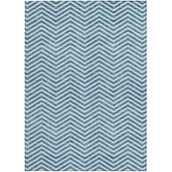 Teal Blue And Ivory Chevron Washable Indoor Outdoor Area Rug Photo 4