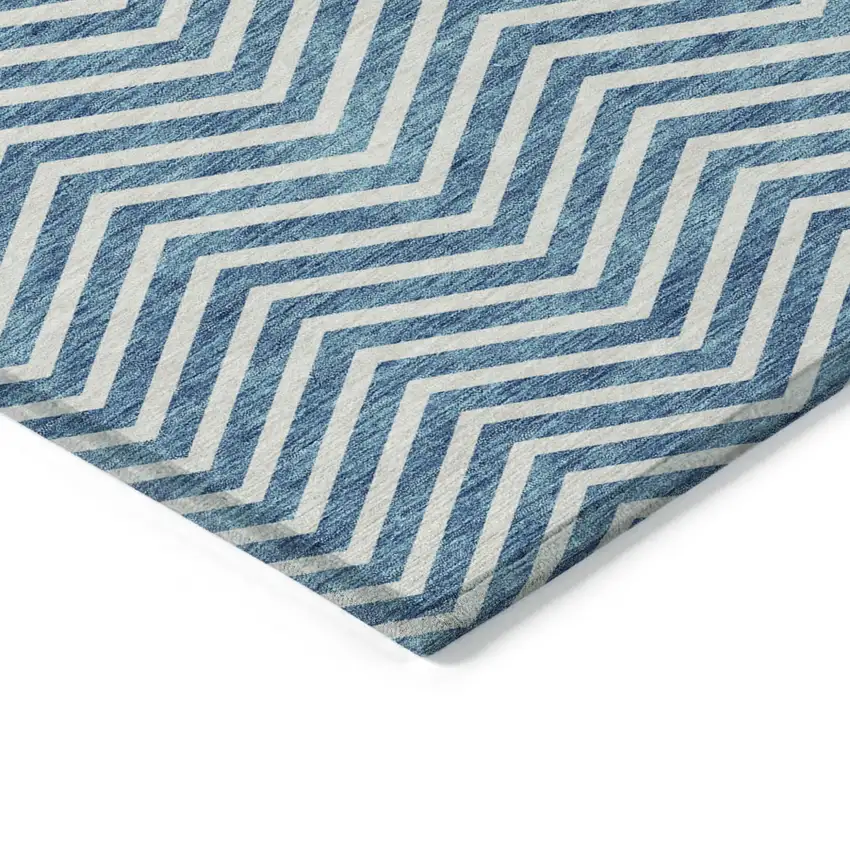 Teal Blue And Ivory Chevron Washable Indoor Outdoor Area Rug Photo 5