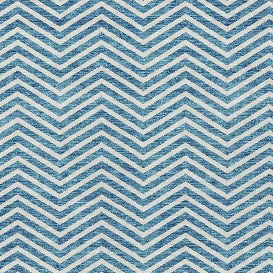 Teal Blue And Ivory Chevron Washable Indoor Outdoor Area Rug Photo 6