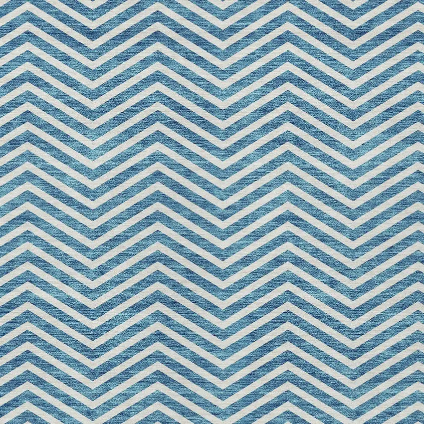 Teal Blue And Ivory Chevron Washable Indoor Outdoor Area Rug Photo 6