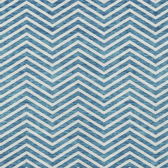 Teal Blue And Ivory Chevron Washable Indoor Outdoor Area Rug Photo 5
