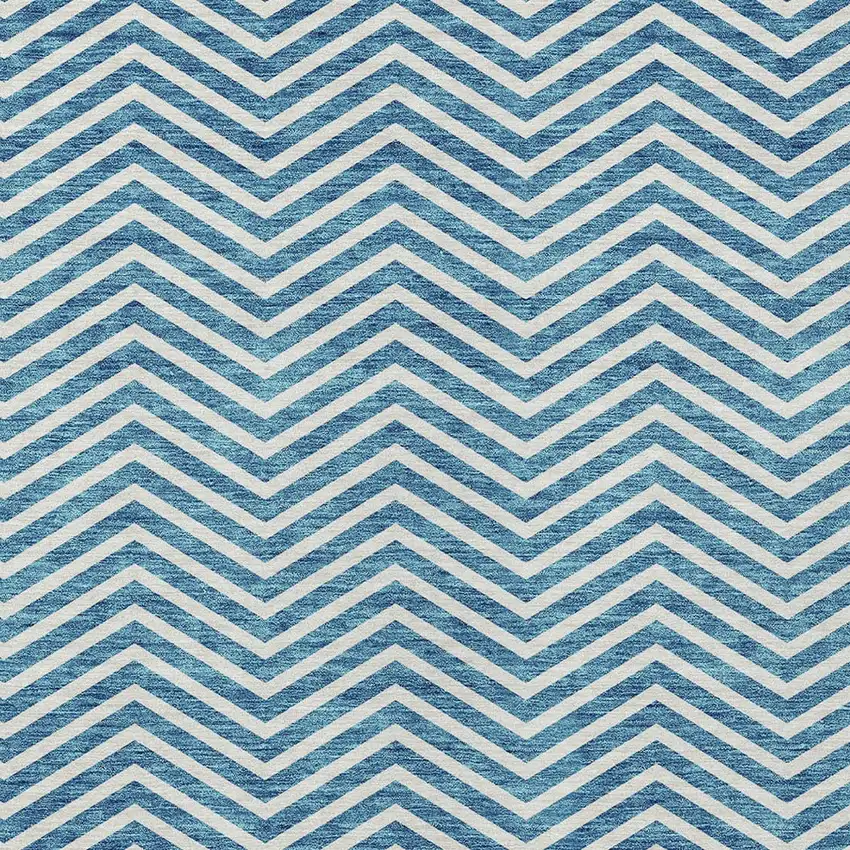 Teal Blue And Ivory Chevron Washable Indoor Outdoor Area Rug Photo 5