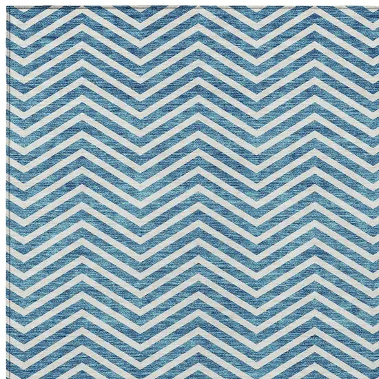 Teal Blue And Ivory Chevron Washable Indoor Outdoor Area Rug Photo 5