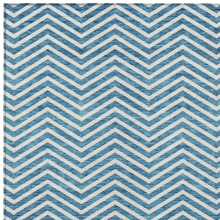 Teal Blue And Ivory Chevron Washable Indoor Outdoor Area Rug Photo 5