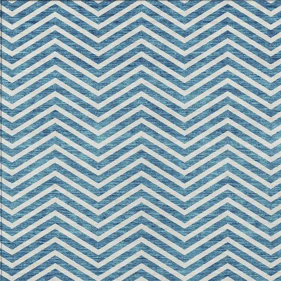Teal Blue And Ivory Chevron Washable Indoor Outdoor Area Rug Photo 5