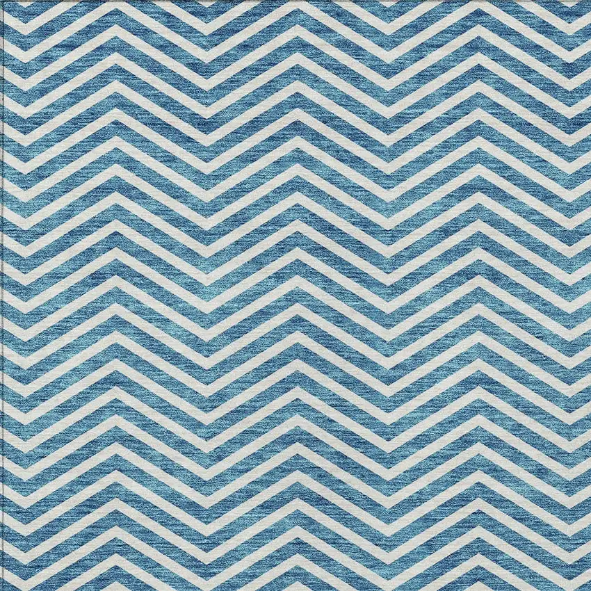 Teal Blue And Ivory Chevron Washable Indoor Outdoor Area Rug Photo 5
