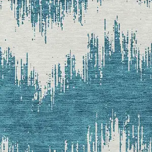 Photo of Teal Blue And Ivory Chevron Washable Indoor Outdoor Area Rug
