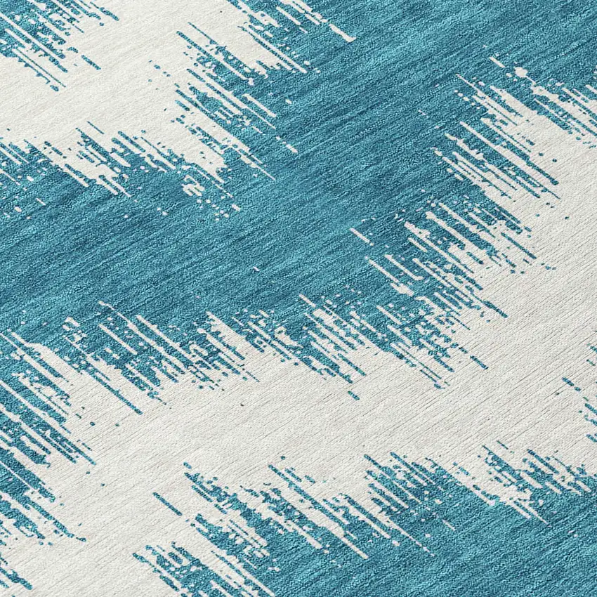 Teal Blue And Ivory Chevron Washable Indoor Outdoor Area Rug Photo 5