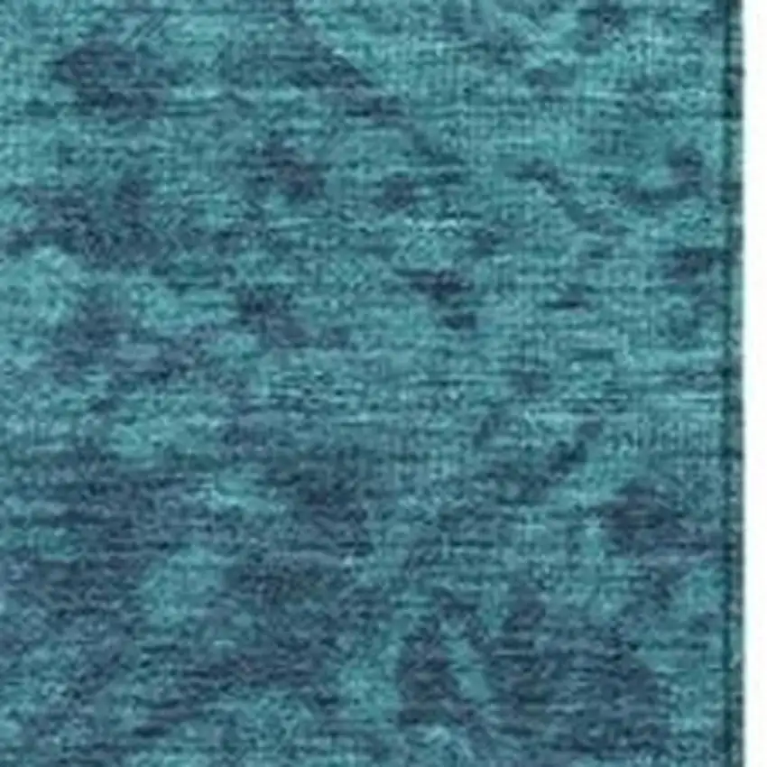 Teal Blue And Ivory Damask Washable Indoor Outdoor Area Rug Photo 3
