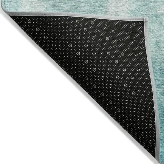 Teal Blue And Ivory Damask Washable Indoor Outdoor Area Rug Photo 7
