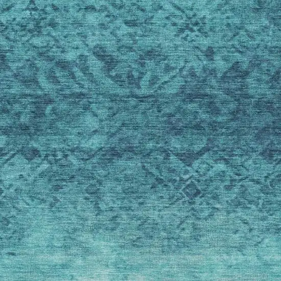 Teal Blue And Ivory Damask Washable Indoor Outdoor Area Rug Photo 3