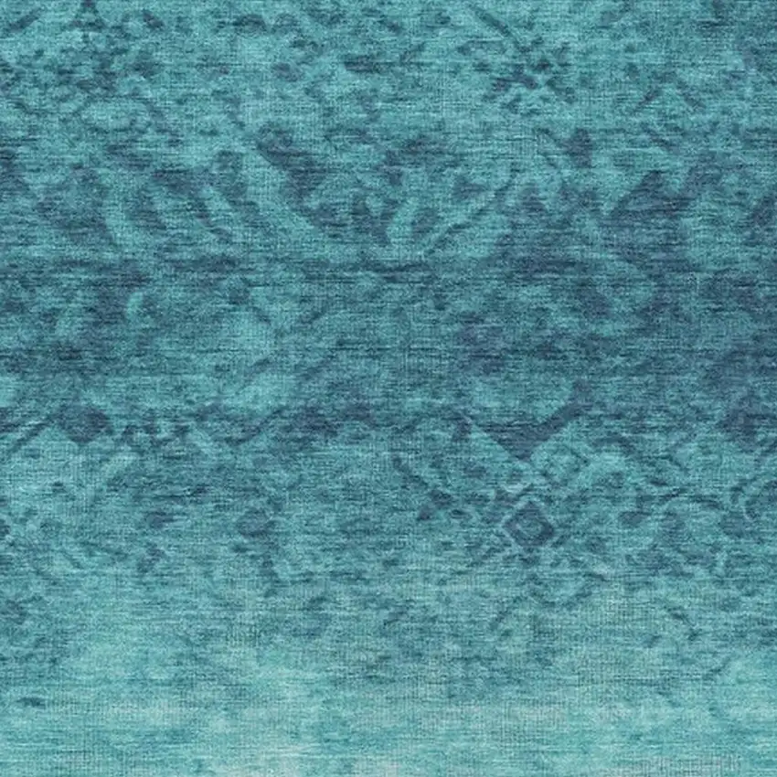 Teal Blue And Ivory Damask Washable Indoor Outdoor Area Rug Photo 3