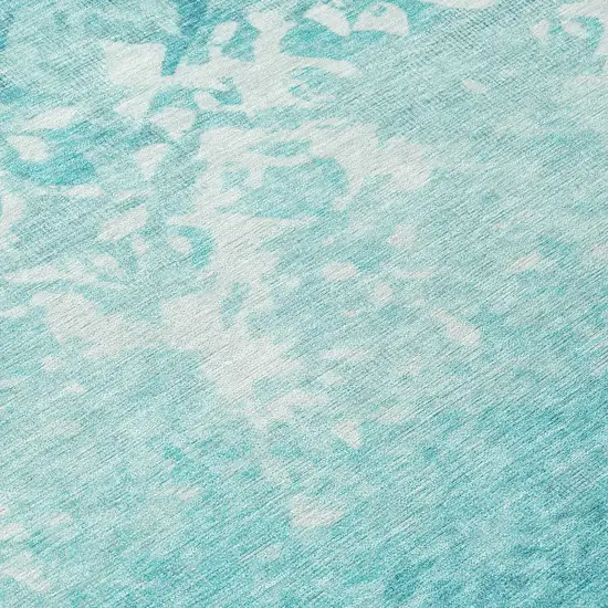 Teal Blue And Ivory Damask Washable Indoor Outdoor Area Rug Photo 8