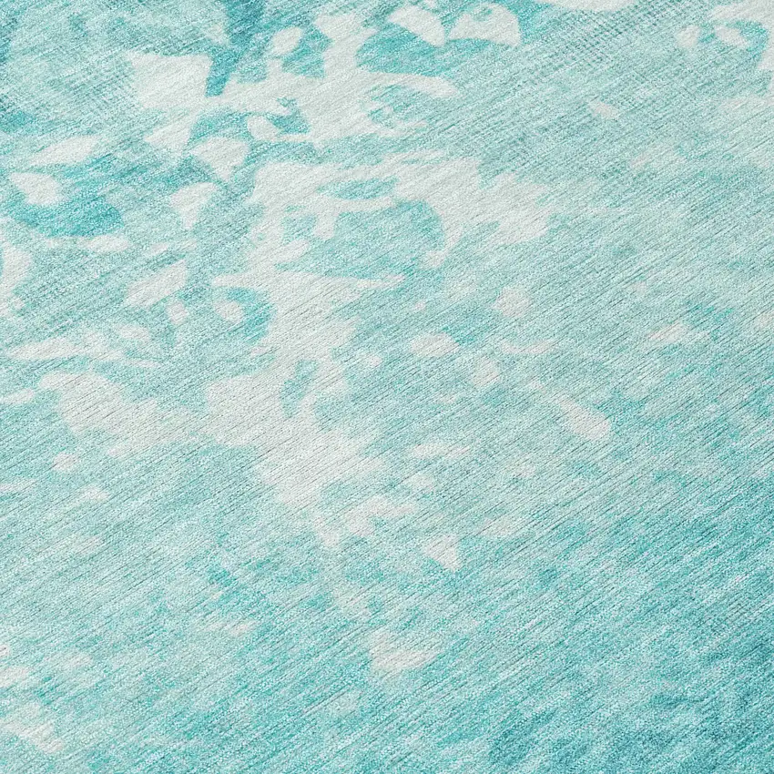 Teal Blue And Ivory Damask Washable Indoor Outdoor Area Rug Photo 8