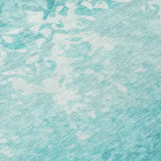 Teal Blue And Ivory Damask Washable Indoor Outdoor Area Rug Photo 8