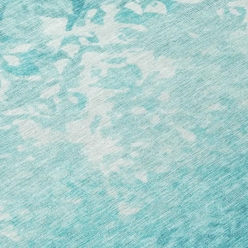 Teal Blue And Ivory Damask Washable Indoor Outdoor Area Rug Photo 8