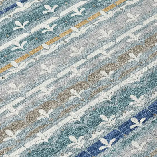 Teal Blue And Ivory Damask Washable Indoor Outdoor Area Rug Photo 9