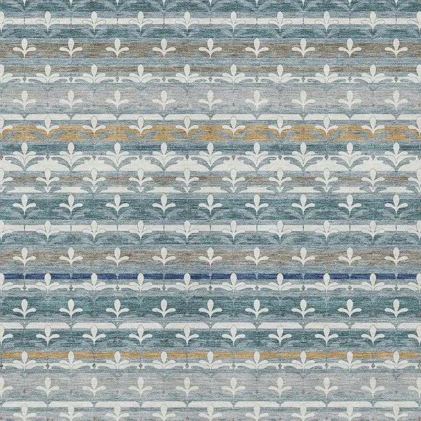 Teal Blue And Ivory Damask Washable Indoor Outdoor Area Rug Photo 2