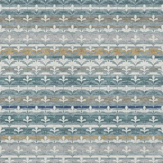 Teal Blue And Ivory Damask Washable Indoor Outdoor Area Rug Photo 2