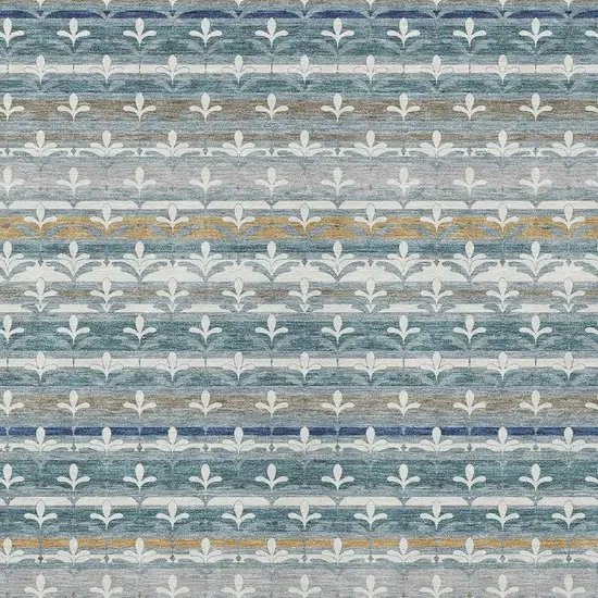 Teal Blue And Ivory Damask Washable Indoor Outdoor Area Rug Photo 2