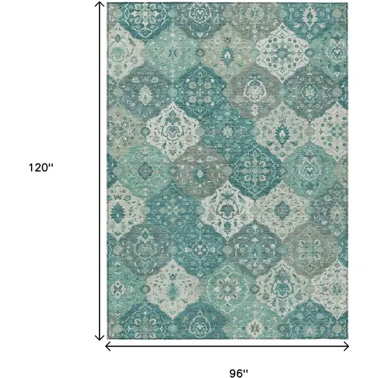 Teal Blue And Ivory Floral Medallion Washable Indoor Outdoor Area Rug Photo 3