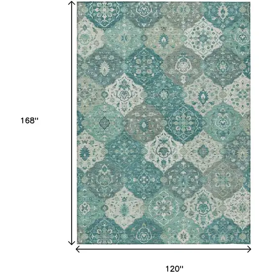 Teal Blue And Ivory Floral Medallion Washable Indoor Outdoor Area Rug Photo 3