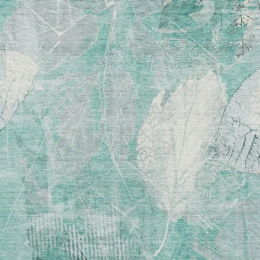 Teal Blue And Ivory Floral Washable Indoor Outdoor Area Rug Photo 3