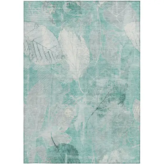 Teal Blue And Ivory Floral Washable Indoor Outdoor Area Rug Photo 1