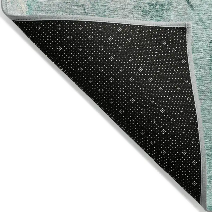Teal Blue And Ivory Floral Washable Indoor Outdoor Area Rug Photo 7