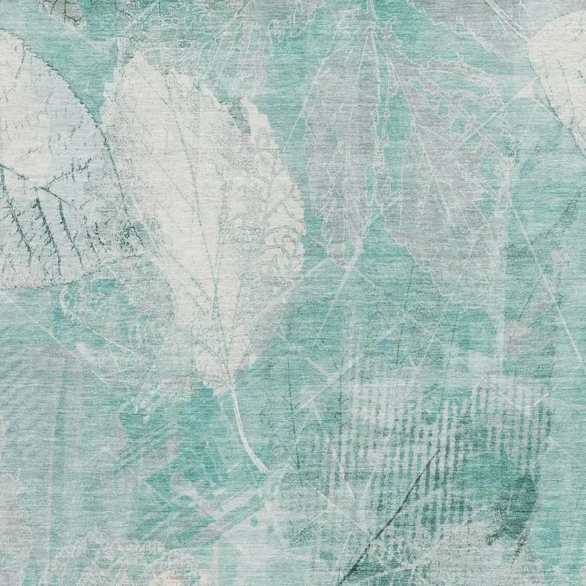 Teal Blue And Ivory Floral Washable Indoor Outdoor Area Rug Photo 3