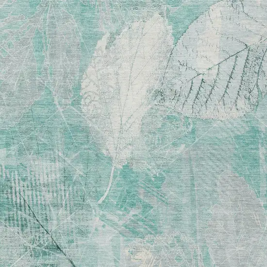 Teal Blue And Ivory Floral Washable Indoor Outdoor Area Rug Photo 6