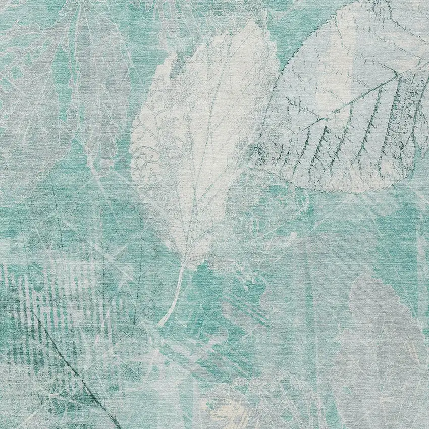 Teal Blue And Ivory Floral Washable Indoor Outdoor Area Rug Photo 6