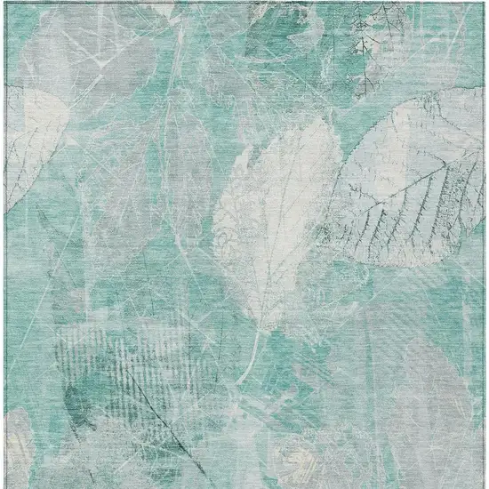 Teal Blue And Ivory Floral Washable Indoor Outdoor Area Rug Photo 4