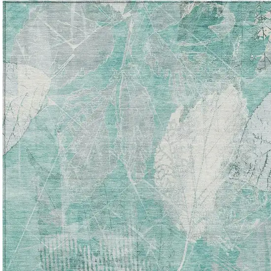 Teal Blue And Ivory Floral Washable Indoor Outdoor Area Rug Photo 3