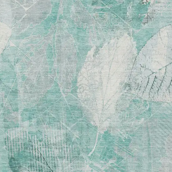 Teal Blue And Ivory Floral Washable Indoor Outdoor Area Rug Photo 6