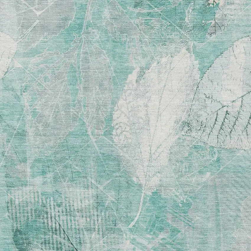 Teal Blue And Ivory Floral Washable Indoor Outdoor Area Rug Photo 6
