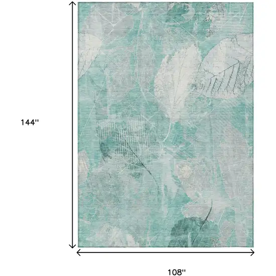 Teal Blue And Ivory Floral Washable Indoor Outdoor Area Rug Photo 9