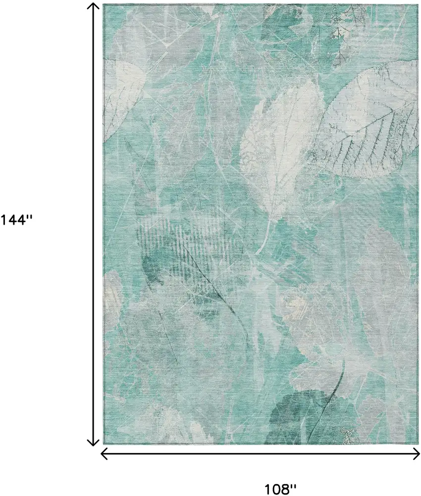 Teal Blue And Ivory Floral Washable Indoor Outdoor Area Rug Photo 9