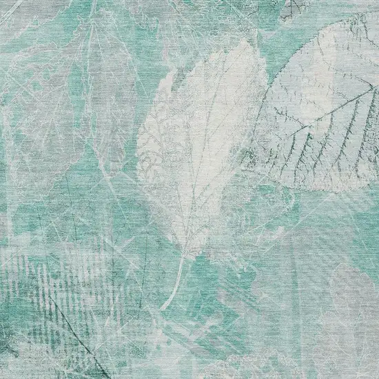 Teal Blue And Ivory Floral Washable Indoor Outdoor Area Rug Photo 3