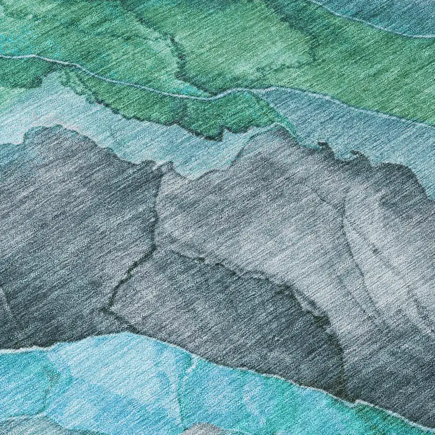 Teal Blue And Ivory Floral Washable Indoor Outdoor Area Rug Photo 1