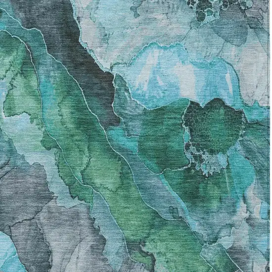 Teal Blue And Ivory Floral Washable Indoor Outdoor Area Rug Photo 9