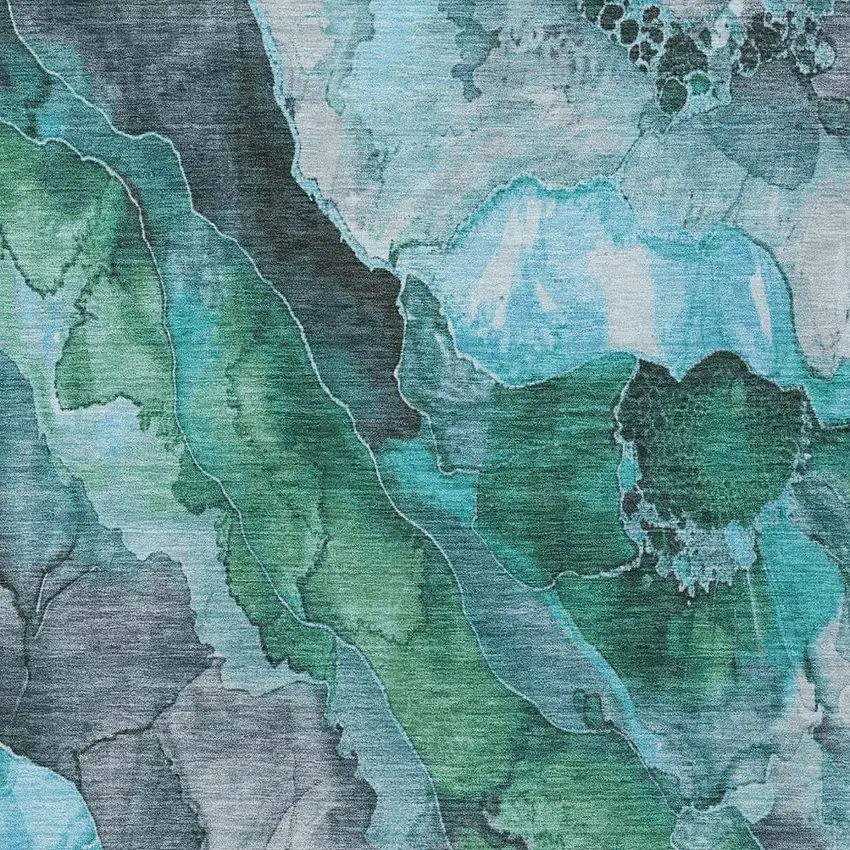 Teal Blue And Ivory Floral Washable Indoor Outdoor Area Rug Photo 9