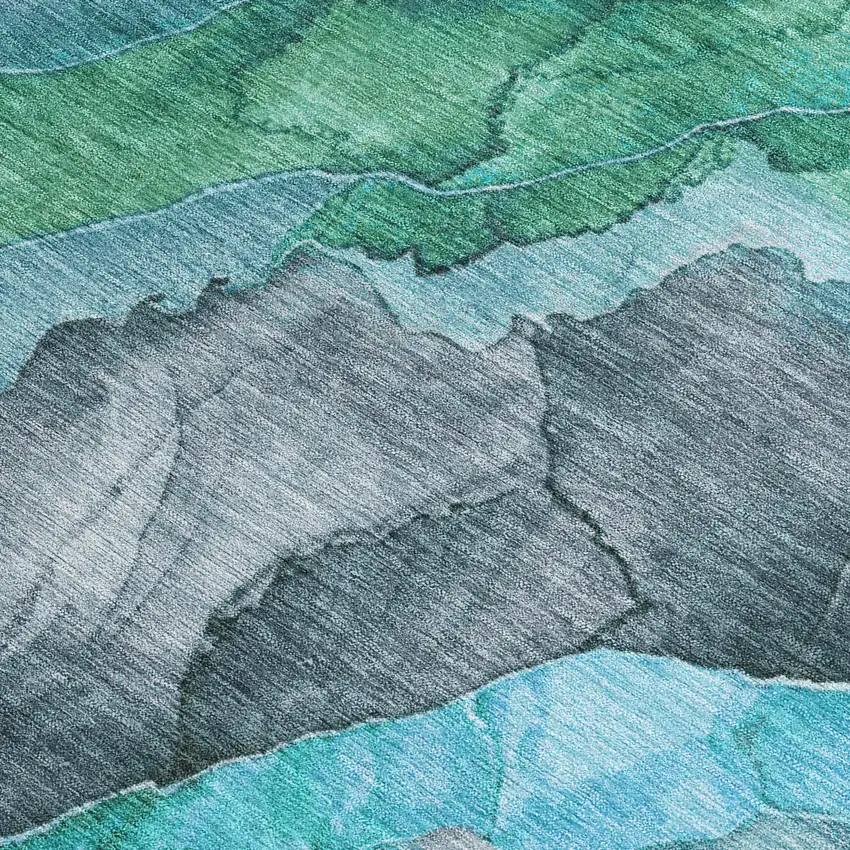 Teal Blue And Ivory Floral Washable Indoor Outdoor Area Rug Photo 3